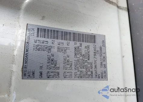 2015 Nissan Rogue Sv z USA, uszkodzony, nr VIN 5N1AT2MV7FC798402